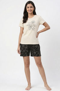 Zivame Knit Cotton Short Set - Black Beauty — thumbnail 1